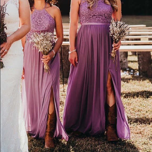 David’s Bridal Wisteria Halter Bridesmaid Dress - Picture 4 of 8